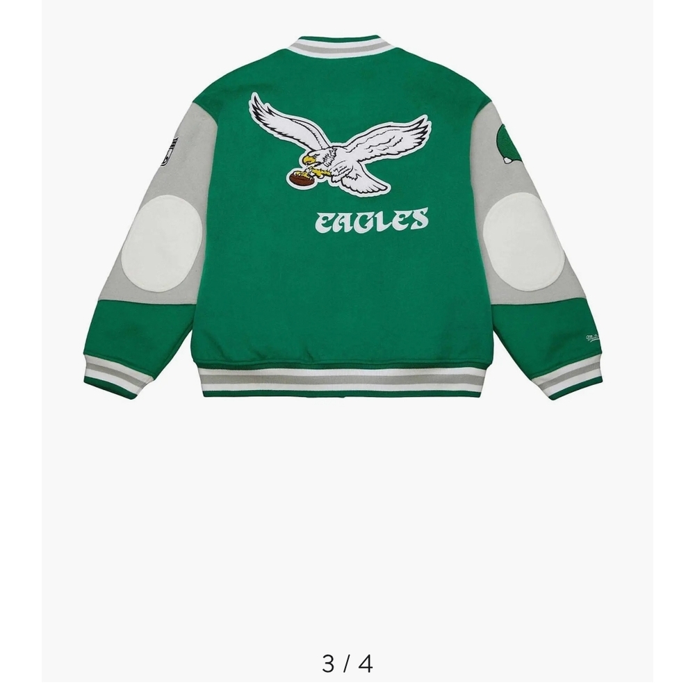 Mitchell & Ness Green and Gray Philadelphia Eagles Varsity Jacket - Picture 13 of 15